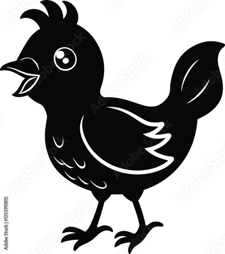 Canvas Print Monochrome Cartoon Chicken Icon Adorable Poultry Design, Black and White Bird Ma