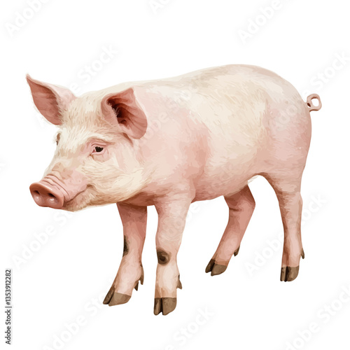 watercolor of Pig, isolated on a white background.