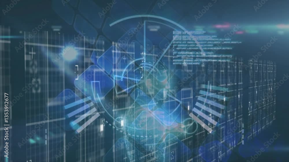 Animation of futuristic digital interface with geometric patterns in blue tones Animation of futuristic digital interface with geometric patterns in blue tones