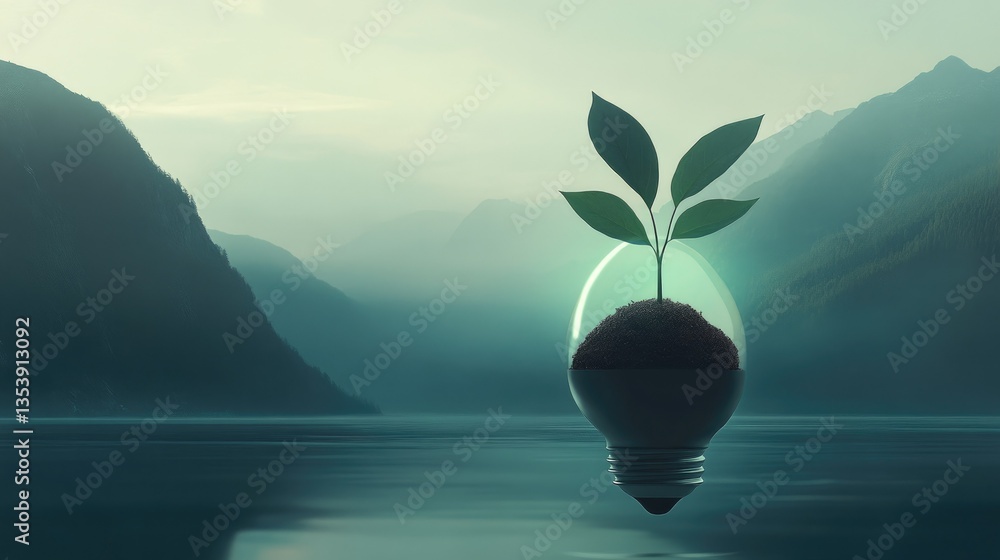 a green light bulb with a plant inside of it, green energy, environmental light a green light bulb with a plant inside of it, green energy, environmental light
