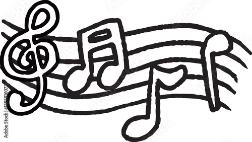 五線譜と音符のライン　手描きイラスト