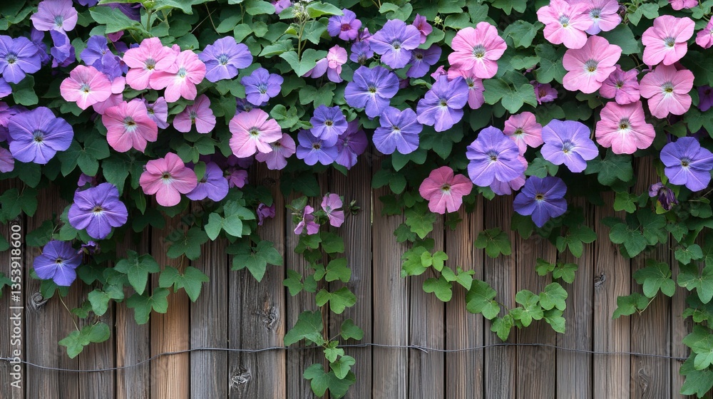 Fototapeta premium Flowering Vine Plants - Flowering vines climbing on trellises and fences, adding beauty and color to outdoor spaces, perfect for gardening projects. 