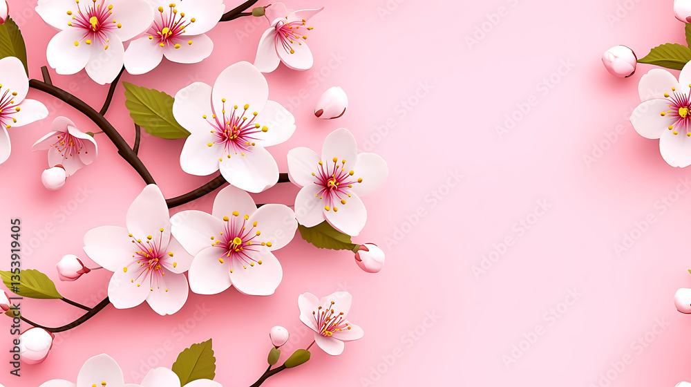 Obraz premium Beautiful cherry blossoms on soft pink background create serene and elegant atmosphere, perfect for spring themes
