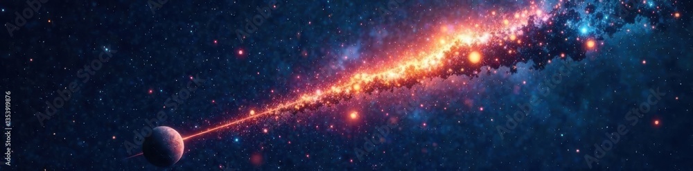 Obraz premium Comet moving through the dark night sky, , space