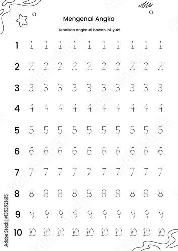Number Tracing Worksheet Learn to Write Numbers 1-10
