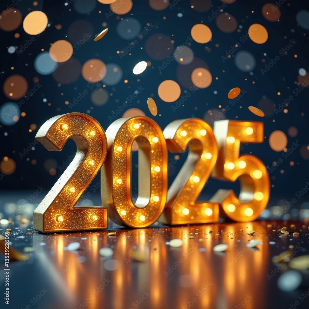 Confetti Falling Over a Shimmering New Year's Eve Countdown , countdown, display Confetti Falling Over a Shimmering New Year's Eve Countdown , countdown, display