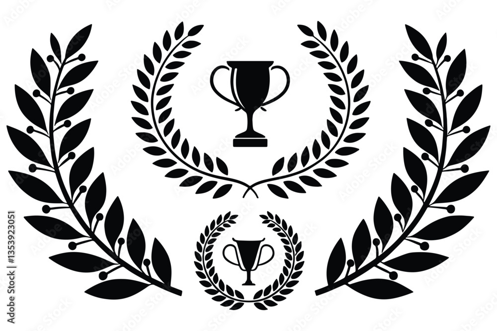 Fototapeta premium Black Laurel Wreath Trophy Emblem - Victory, Award, and Achievement Symbol