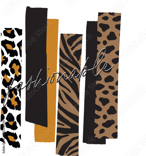 grafica vettoriale, stampa per t shirt, fashionable, adesivi con effetti animalier