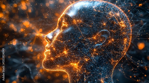 Abstract glowing head profile, digital art.