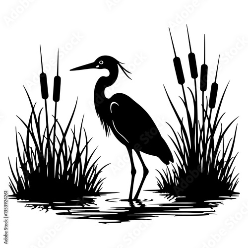 Elegant Heron Silhouette at Lakeside Nature Vector Art 13