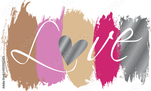 t shirt design love, pennellate multicolore effetti argentati