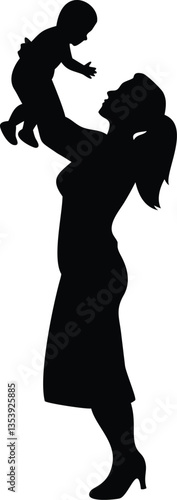 silhouette mother and her children interact