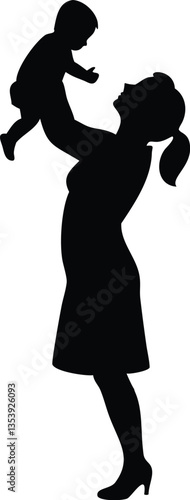 silhouette mother and her children interact