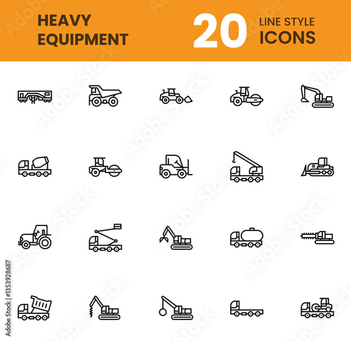 Heavy Equipment icon set with outline style