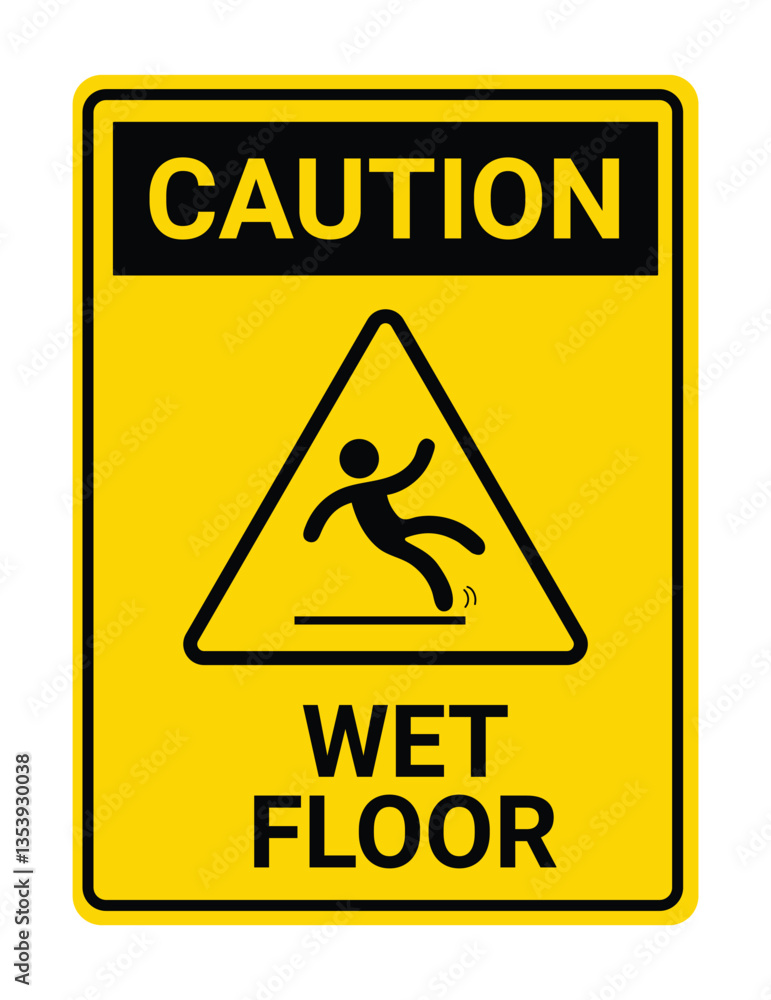 Caution slippery surface wet floor sign-9, Vector illustration isolated on white background