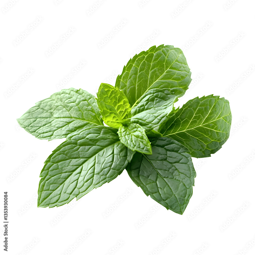 Fresh spearmint leaves isolated on transparent white background, clipping path, pen tool. Fresh spearmint leaves isolated on transparent white background, clipping path, pen tool.