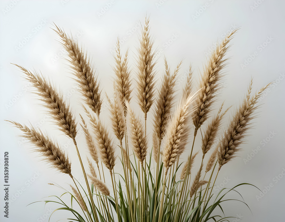 Tall Ornamental Grass Plumes Against Soft White Backdrop Adds Texture Tall Ornamental Grass Plumes Against Soft White Backdrop Adds Texture