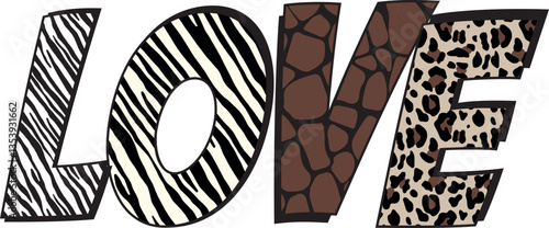 disegno per stampa su t shirt ragazza, scritta love, riempimenti animalier 