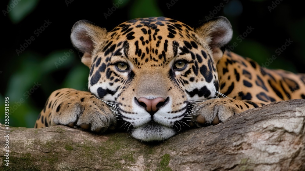 Obraz premium Majestic jaguar resting on a branch