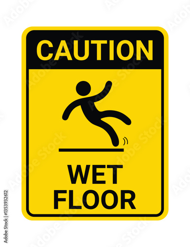 Caution slippery surface wet floor sign-1, Vector illustration isolated on white background
