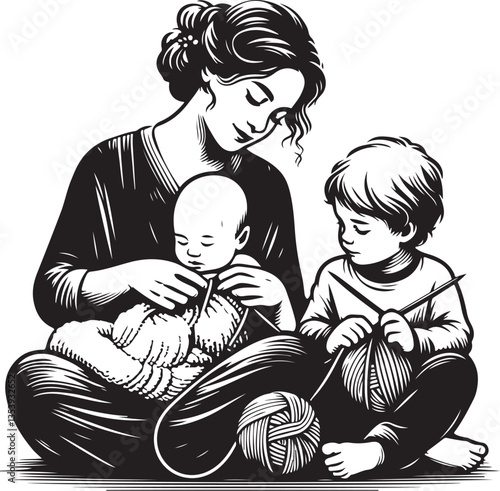 Mother and Son Knitting Vector Bundle
