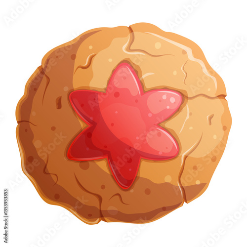 Cookies with berry filling in the shape of a flower close-up. The concept of confectionery, cakes, pastries, cooking, confectionery. Isolated vector illustration for the design of menus, banners