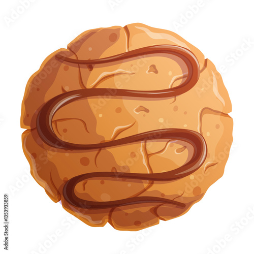 Delicious oatmeal cookies decorated with chocolate close-up. The concept of confectionery, cakes, pastries, cooking, confectionery. Isolated vector illustration for the design of menus, banners
