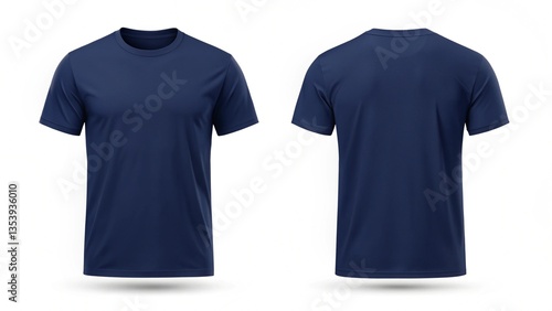 Blank T Shirt color navy template front and back view on white background