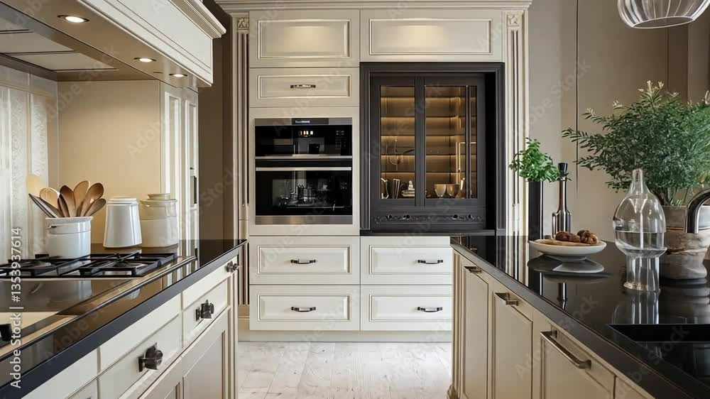 Elegant Cream and Dark Countertops Kitchen Elegant Cream and Dark Countertops Kitchen