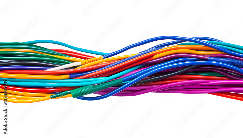 Many colorful electrical wires isolated on white Many colorful electrical wires isolated on white