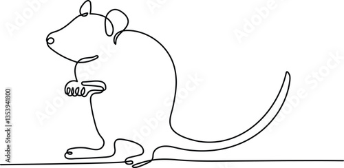 Mouse in continuous line art drawing style. Minimalist black linear sketch isolated on white background. Rat animal vector illustration