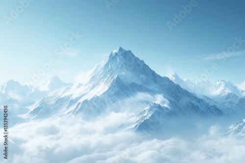 Wallpaper Mural Majestic snow-capped mountains rise above clouds in serene blue sky Torontodigital.ca