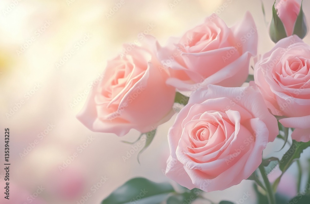 Naklejka premium Romantic light pink roses with a pastel tone, soft and smooth