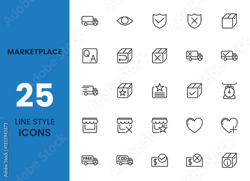 Marketplace icon set with outline style