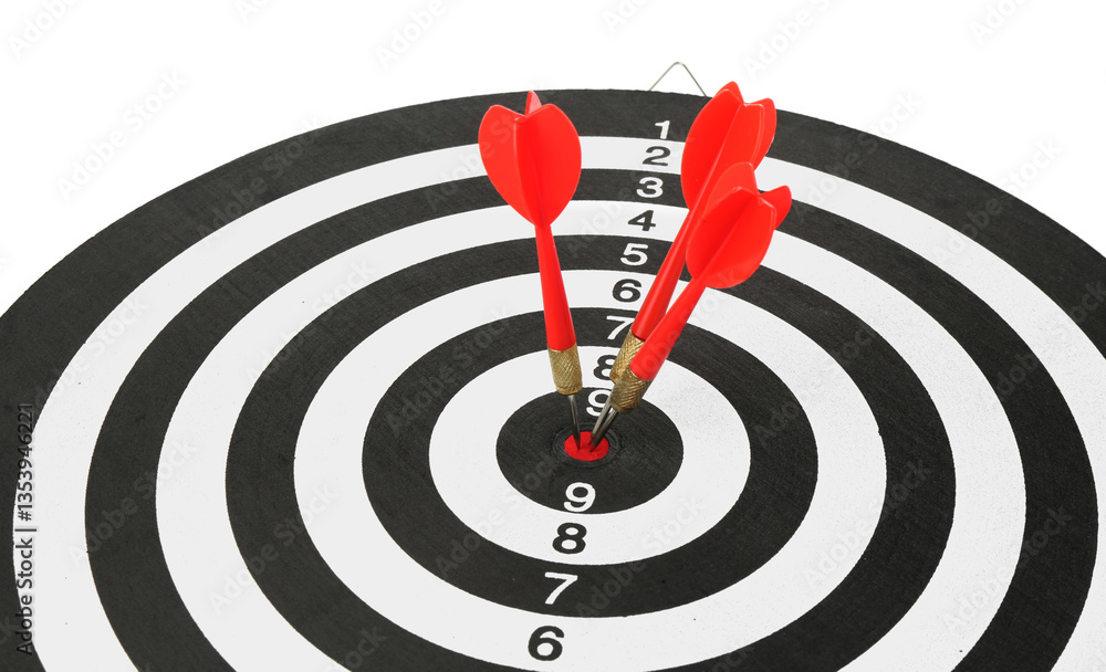 Dart board with red arrows on white background Dart board with red arrows on white background