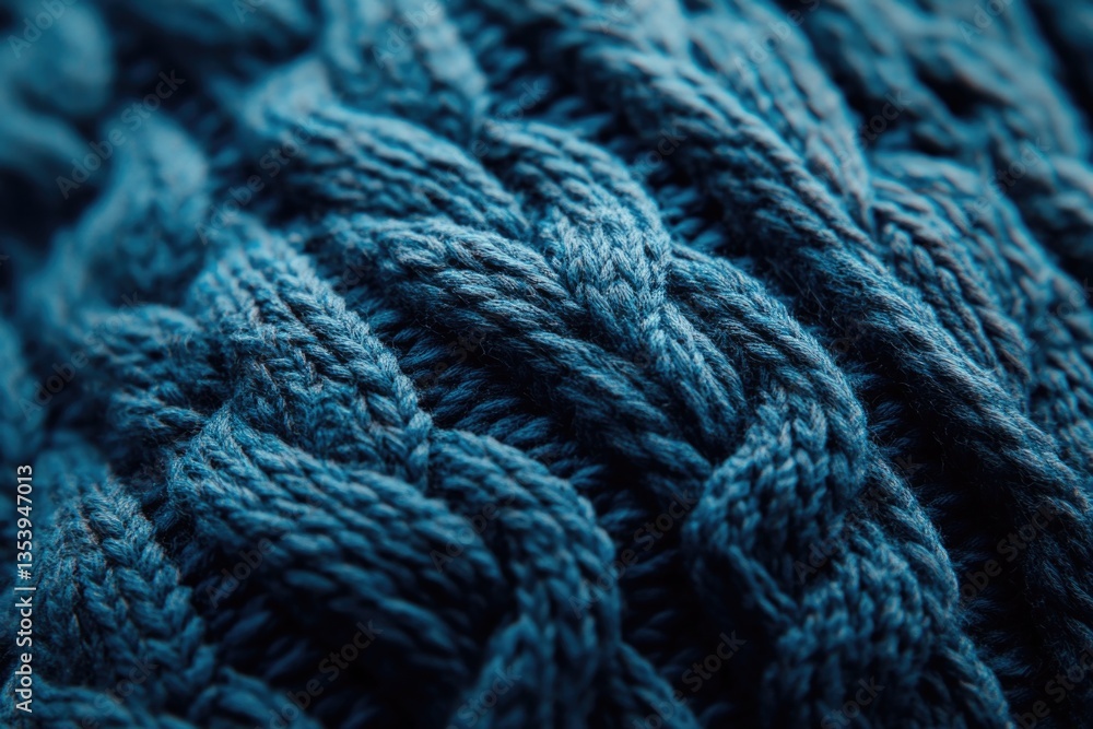 Close-up shot of a soft blue knitted blanket with intricate texture Close-up shot of a soft blue knitted blanket with intricate texture