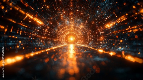 Glowing orange and blue energy tunnel.
