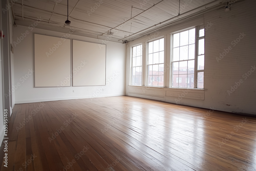 Obraz premium Bright Minimalist Art Gallery Interior With Large Windows And Natural Light