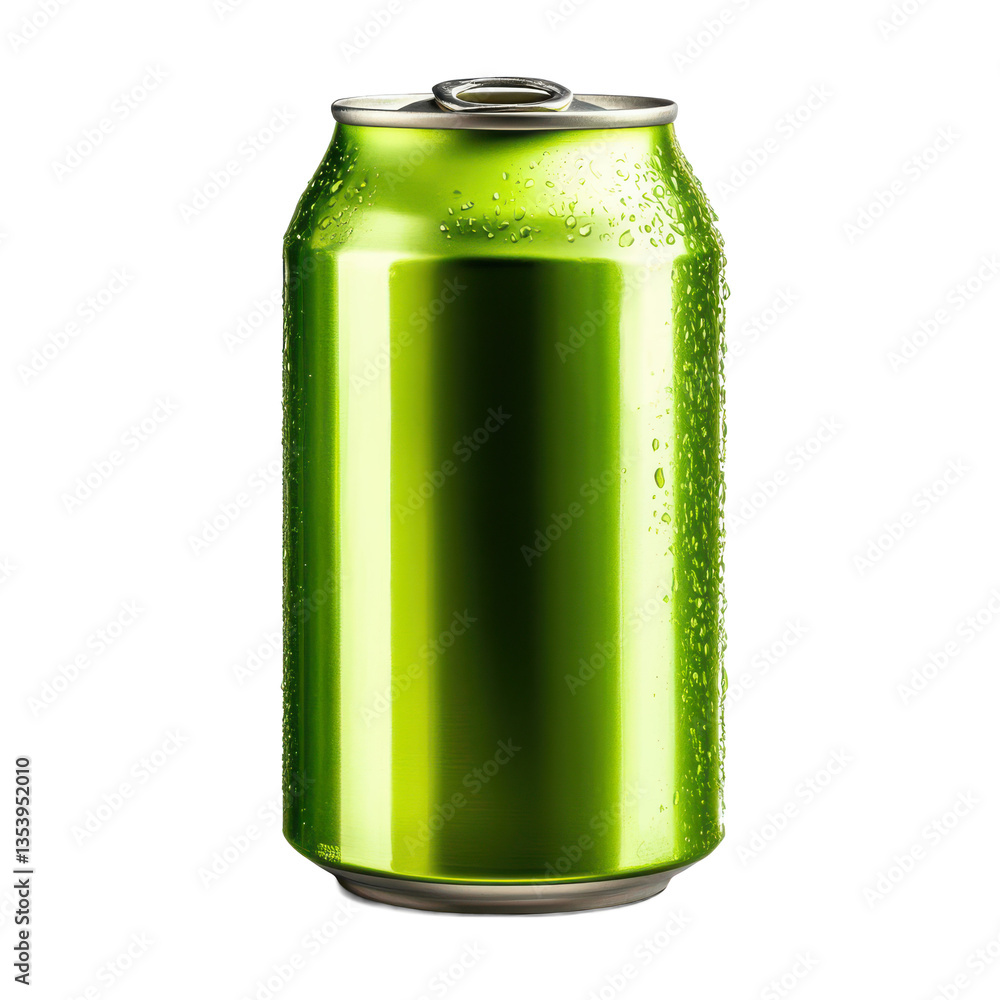 Fototapeta premium Cold Refreshing Green Aluminum Can with Condensation Beverage Packaging Mockup
