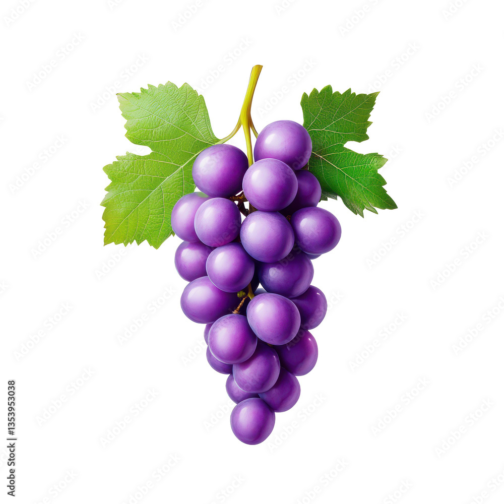 Fototapeta premium Lush Purple Grapes with Green Leaves HighResolution Digital Illustration for Design Projects