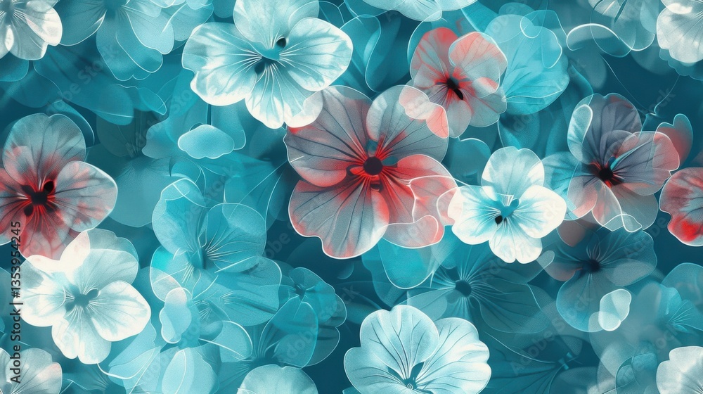 A seamless floral texture with soft abstract flowers on a cyan blue background.
A seamless floral texture with soft abstract flowers on a cyan blue background.