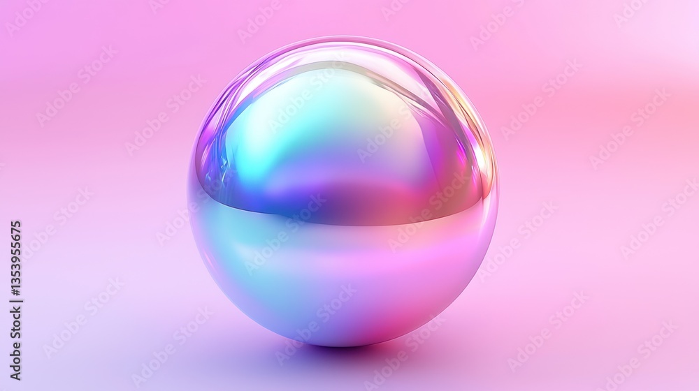 Iridescent sphere on pink background, abstract design, 3D render, website banner Iridescent sphere on pink background, abstract design, 3D render, website banner