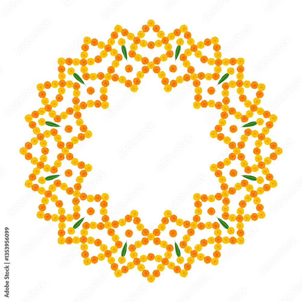 Awesome Orange, Yellow floral mandala border with mango leaves, holiday, wedding and celebration illustration Awesome Orange, Yellow floral mandala border with mango leaves, holiday, wedding and celebration illustration