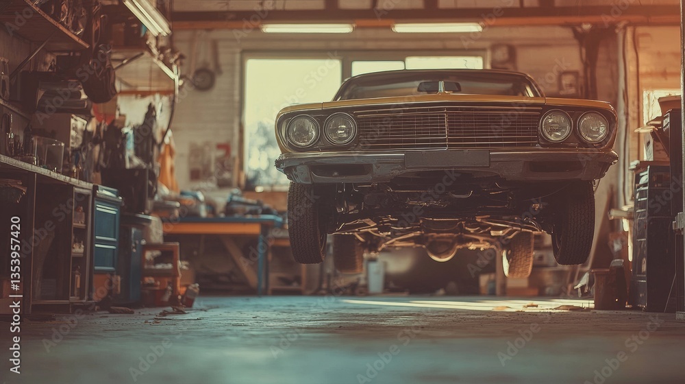 Blurred background of car technician repairing the car in garage,mechanics fixing machine in a workshop,auto-car suspension detail of lifted automobile at repair service station,vintage color. Blurred background of car technician repairing the car in garage,mechanics fixing machine in a workshop,auto-car suspension detail of lifted automobile at repair service station,vintage color.