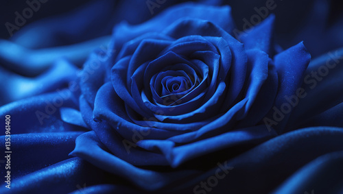 Elegant close-up of a deep blue rose on a soft velvet background. Perfect for floral photography, luxury branding, and artistic compositions