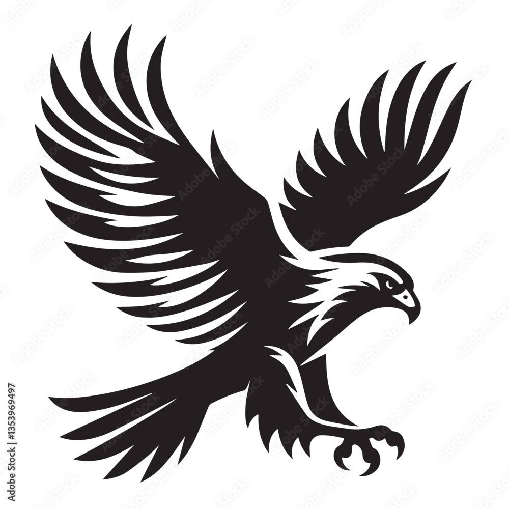 Fototapeta premium Hawk silhouette black and white vector icon