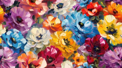 Colorful flower oil painting on canvas, artistic and vibrant.


