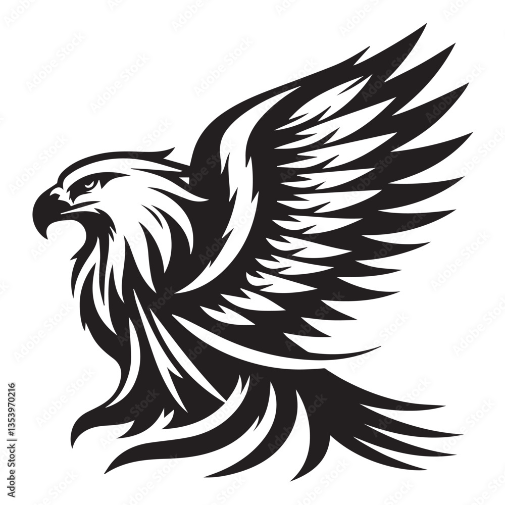 Fototapeta premium Hawk silhouette black and white vector icon