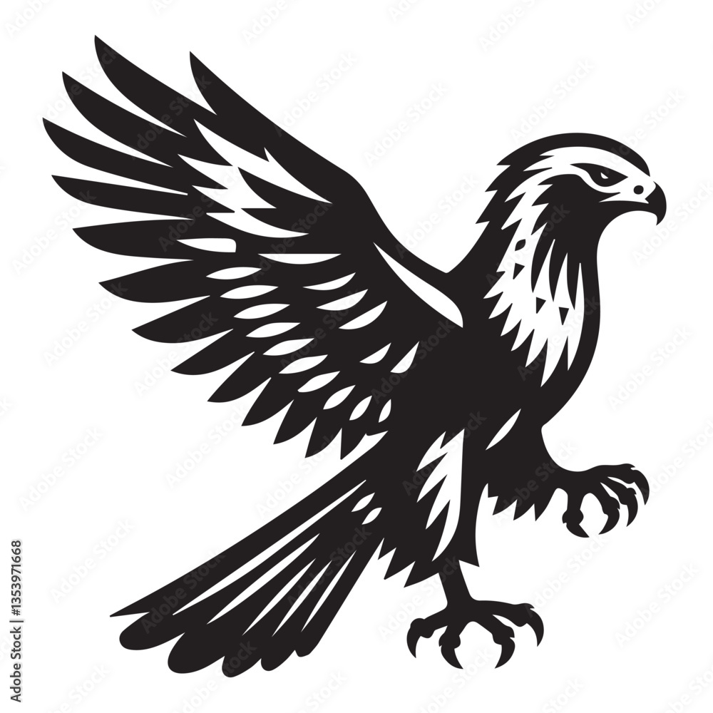 Obraz premium Hawk silhouette black and white vector icon