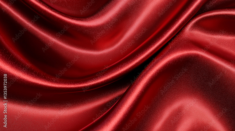 Fototapeta premium flowing red silk cloth with gentle curves and elegant folds, creating a luxurious texture and smooth surface. The fabric drapes beautifully with light